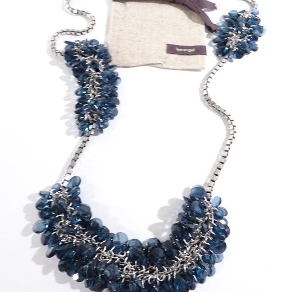 Lee Angel Lucite navy Stone Cluster Box Link Necklace NWT 159 - Picture 5 of 6